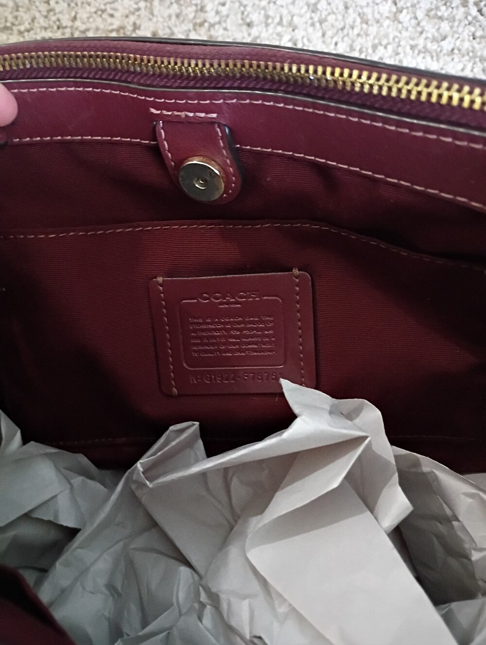 Coach Surrey Carryall Wine Red Signature Debossed Leather Satchel F78751 - Picture 10 of 10